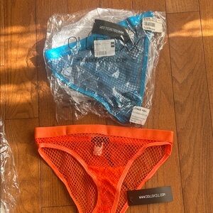 Dolls Kill Bundle Vibrant Orange and Blue Mesh bottoms